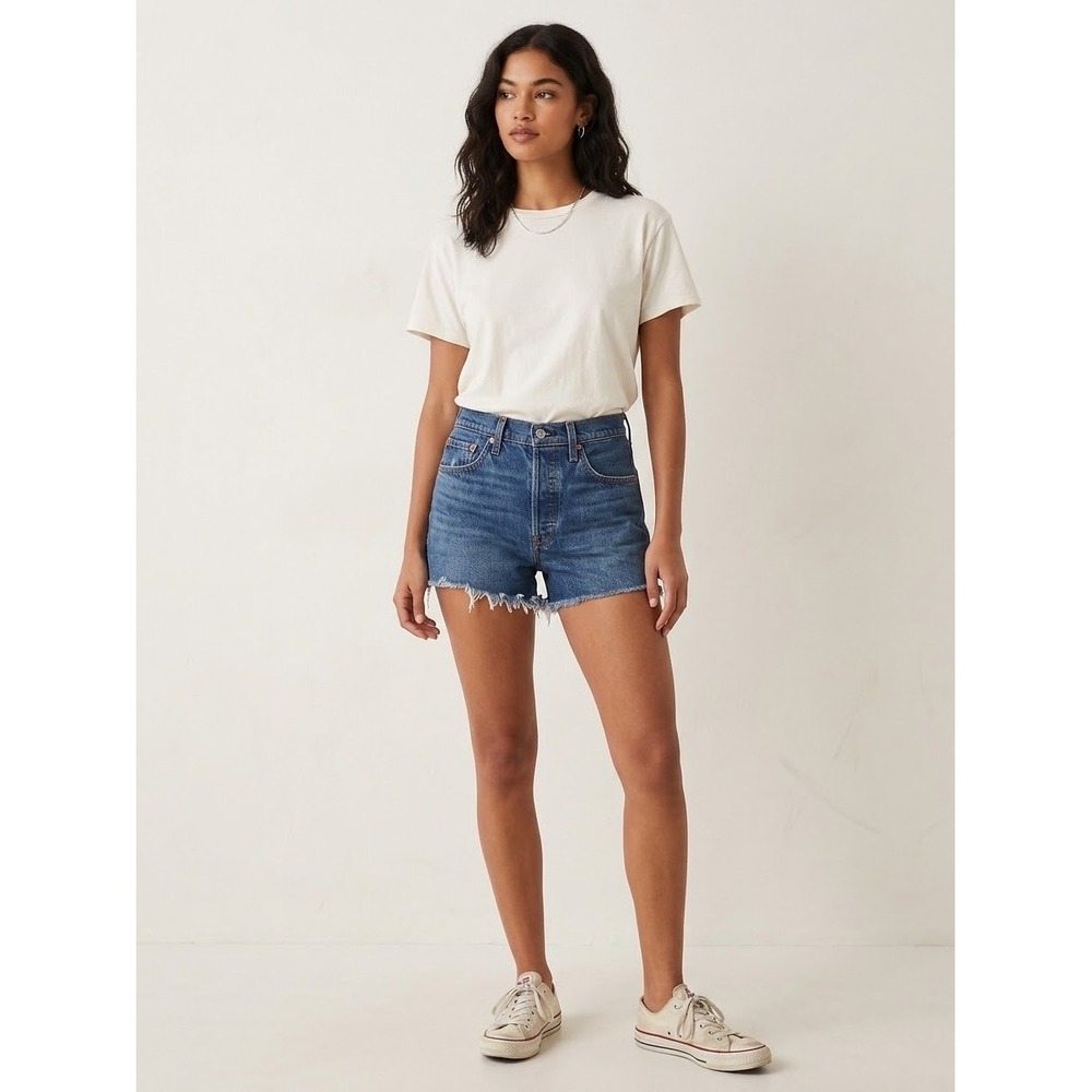 Levis 501 Original High Rise Cutoff Shorts Medium Wash Denim Button Fly 26
